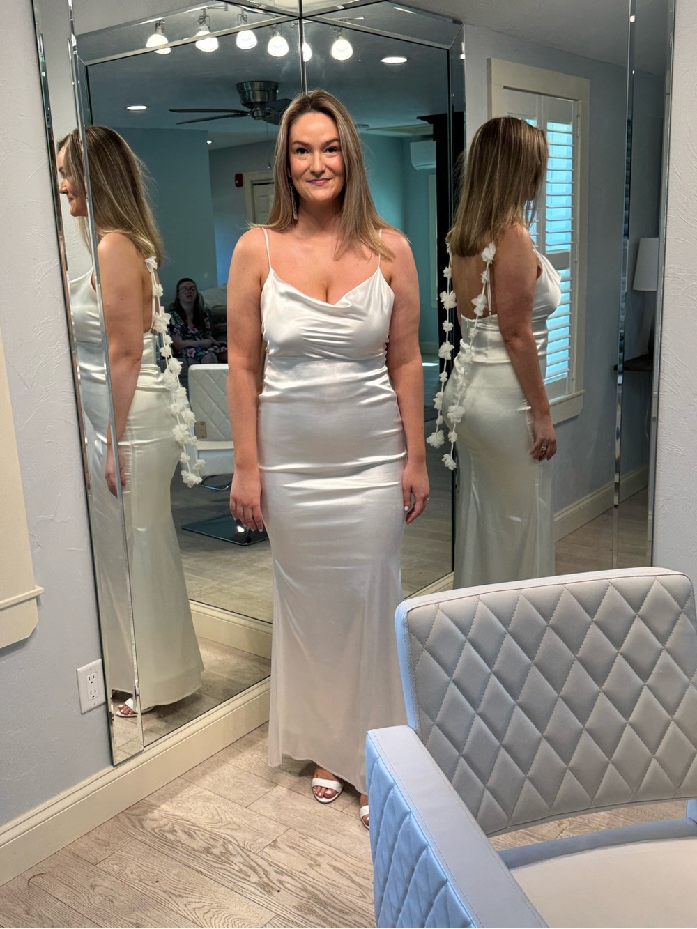 Betsey Johnson White Satin Cowl Neck Maxi Gown